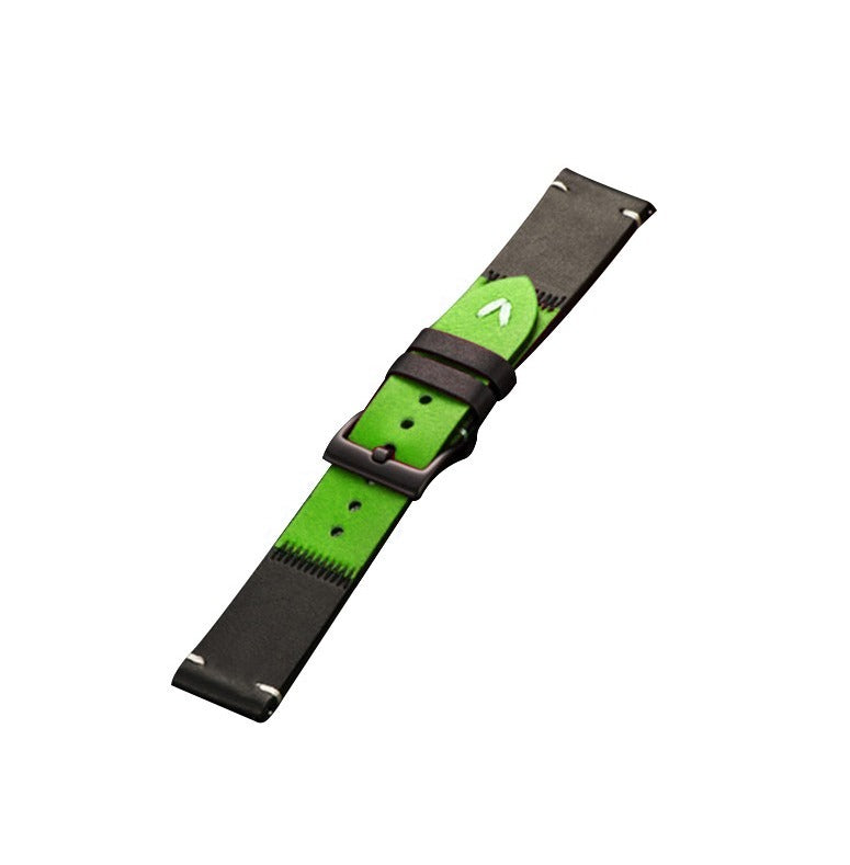 Green and black leather strap